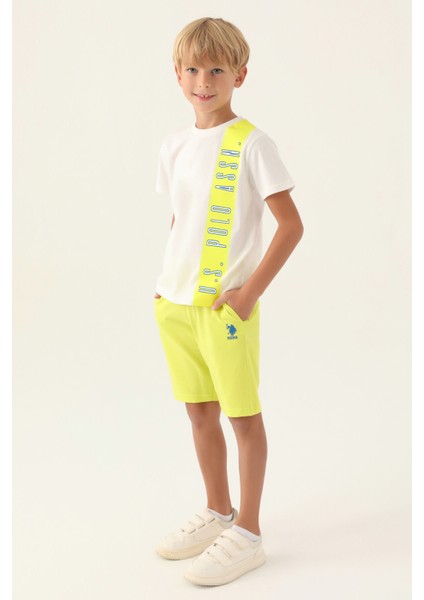 Lisanslı Striped Krem Erkek Çocuk Bermuda Takım