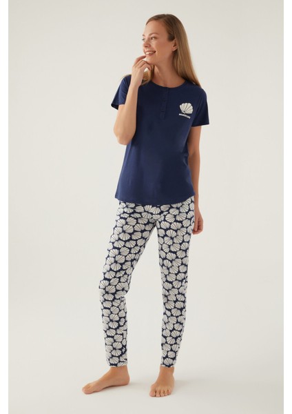 Beach Koyu Indigo Kadın Kısa Kol Pijama Takımı fiyatları