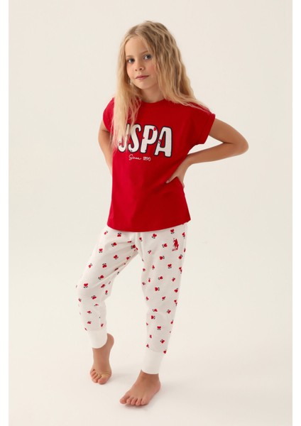 Lisanslı Text Printed Kırmızı Kız Çocuk Pijama Takımı