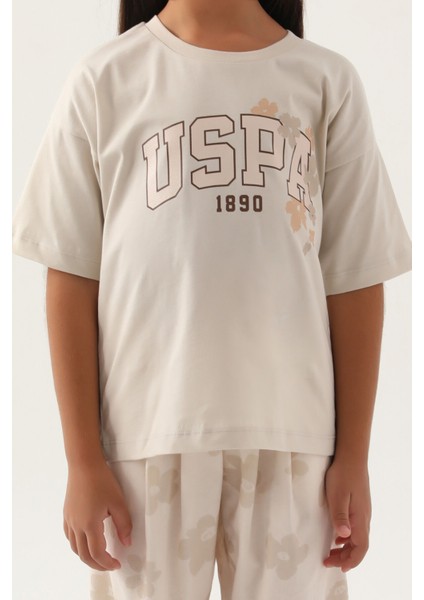 Lisanslı Floral Pattern Bej Kız Çocuk Pijama Takımı fırsatları