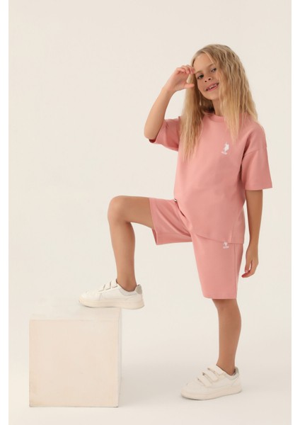 Lisanslı Simple Pembe Kız Çocuk Bermuda Takım