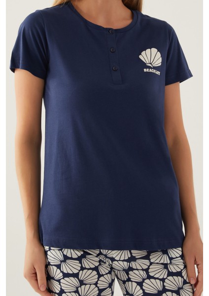 Beach Koyu Indigo Kadın Kısa Kol Pijama Takımı fırsatları