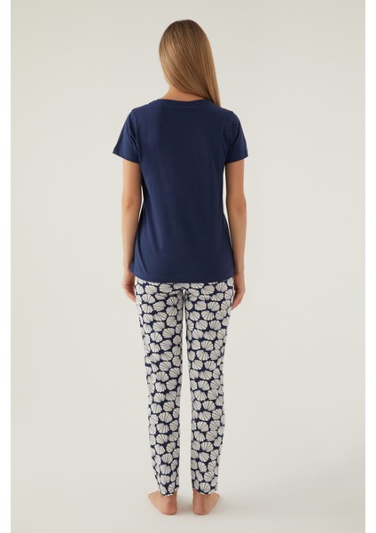 Beach Koyu Indigo Kadın Kısa Kol Pijama Takımı indirimleri