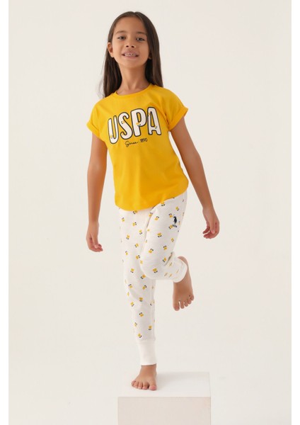 Lisanslı Text Printed Sarı Kız Çocuk Pijama Takımı