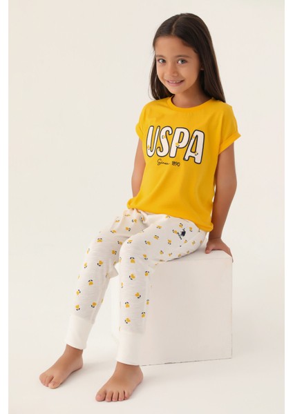 Lisanslı Text Printed Sarı Kız Çocuk Pijama Takımı