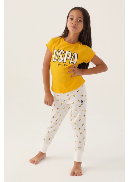 Lisanslı Text Printed Sarı Kız Çocuk Pijama Takımı