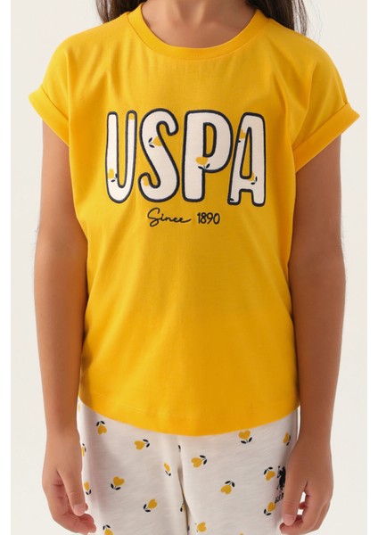 Lisanslı Text Printed Sarı Kız Çocuk Pijama Takımı
