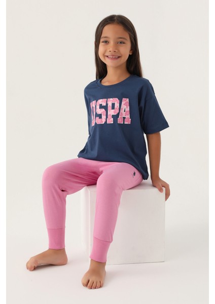 Lisanslı Floral Text Koyu Indigo Kız Çocuk Pijama Takımı fiyatları