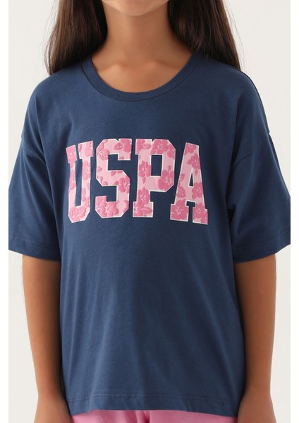 Lisanslı Floral Text Koyu Indigo Kız Çocuk Pijama Takımı fırsatları