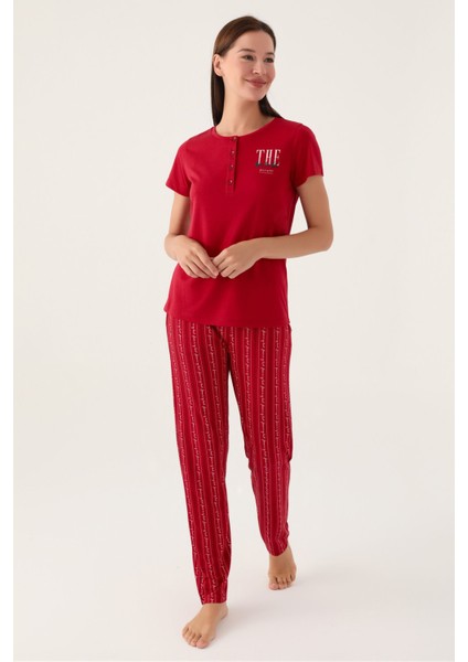 The Bordo Kadın Kısa Kol Pijama Takımı
