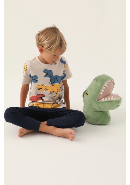 Dinosaur Krem Erkek Çocuk Pijama Takımı modelleri