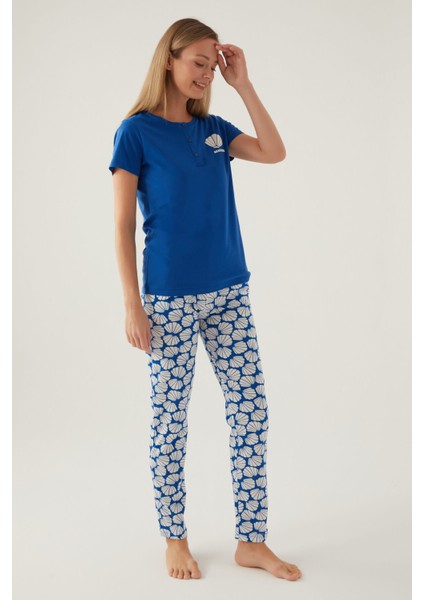 Beach Cobalt Kadın Kısa Kol Pijama Takımı modelleri