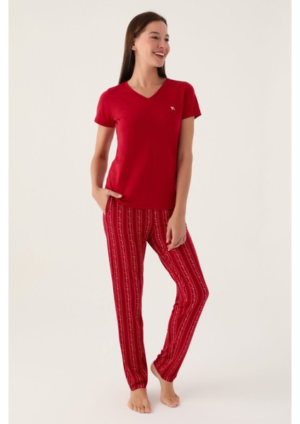 Basics Bordo Kadın Kısa Kol Pijama Takımı