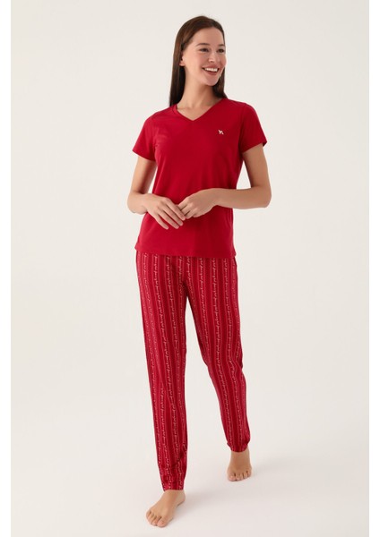 Basics Bordo Kadın Kısa Kol Pijama Takımı