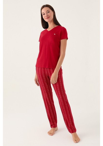 Basics Bordo Kadın Kısa Kol Pijama Takımı