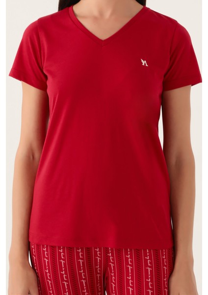 Basics Bordo Kadın Kısa Kol Pijama Takımı
