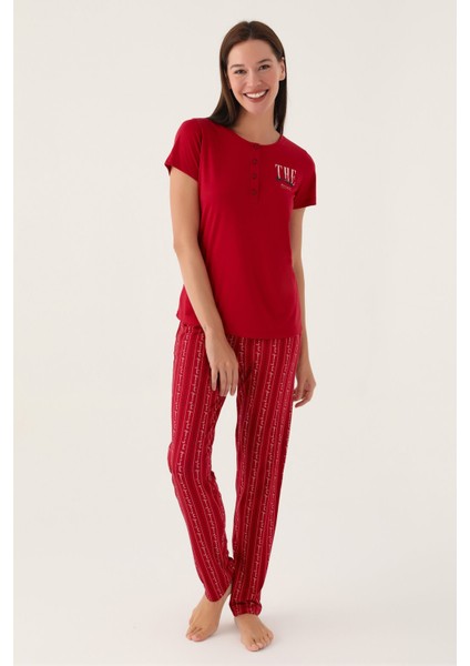 The Bordo Kadın Kısa Kol Pijama Takımı fiyatları