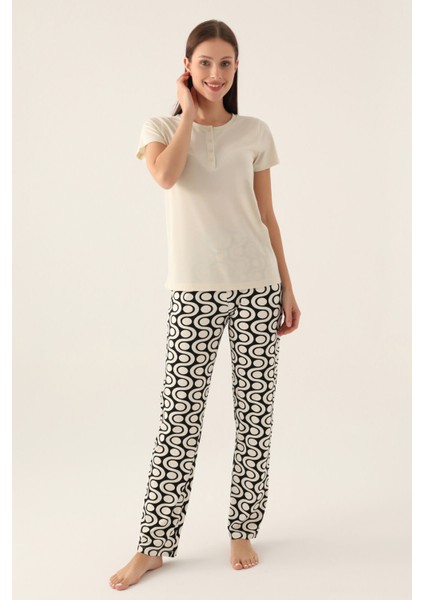 Basezic Krem Kadın Kısa Kol Pijama Takımı fiyatları