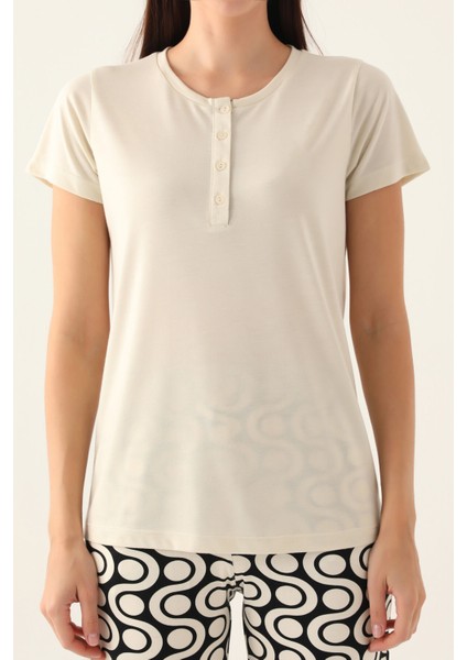 Basezic Krem Kadın Kısa Kol Pijama Takımı fırsatları