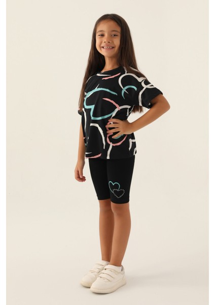 Heart Siyah Kız Çocuk Bermuda Takım fiyatları