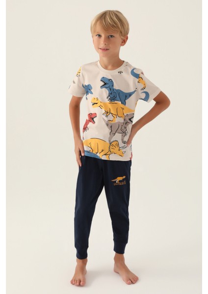 Dinosaur Krem Erkek Çocuk Pijama Takımı