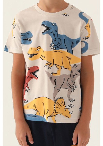 Dinosaur Krem Erkek Çocuk Pijama Takımı