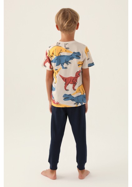 Dinosaur Krem Erkek Çocuk Pijama Takımı