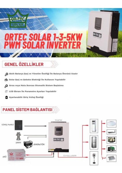 Solar 12V 1KW/1000VA Pwm Tam Sinus Akıllı Inverter