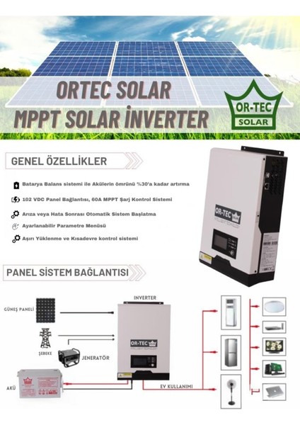 Solar 12V 1KW/1000VA Mppt Tam Sinus Akıllı Inverter