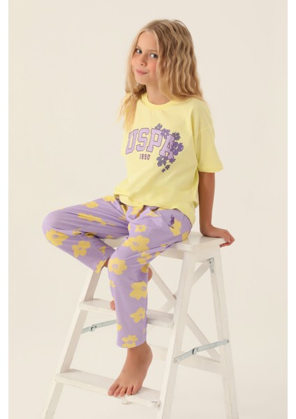 Lisanslı Floral Pattern Açık Sarı Kız Çocuk Pijama Takımı