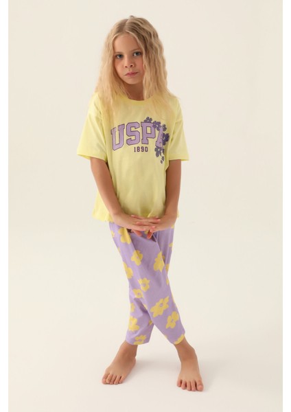 Lisanslı Floral Pattern Açık Sarı Kız Çocuk Pijama Takımı fiyatları