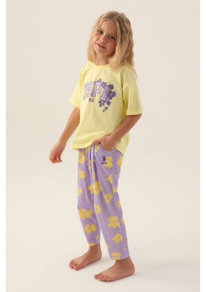 Lisanslı Floral Pattern Açık Sarı Kız Çocuk Pijama Takımı modelleri