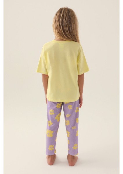 Lisanslı Floral Pattern Açık Sarı Kız Çocuk Pijama Takımı indirimleri
