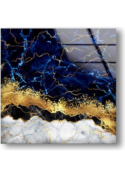 Mavi Mermer Desenli Temperli Cam Duvar Tablosu