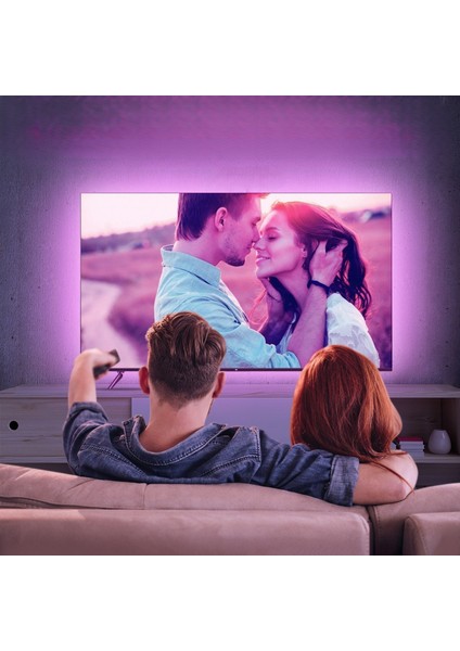 (66-85" TVler) HDMI Bağlantılı Görüntü ve Ortam Sesi Ile Senkronize Tv Arkası LED Işıklandırma Seti, HDMI Sync Box Set