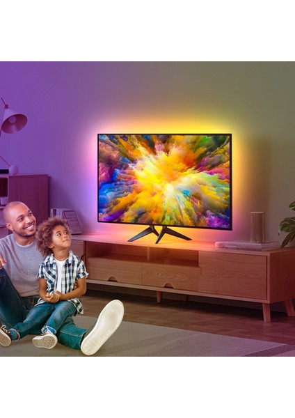 (66-85" TVler) HDMI Bağlantılı Görüntü ve Ortam Sesi Ile Senkronize Tv Arkası LED Işıklandırma Seti, HDMI Sync Box Set