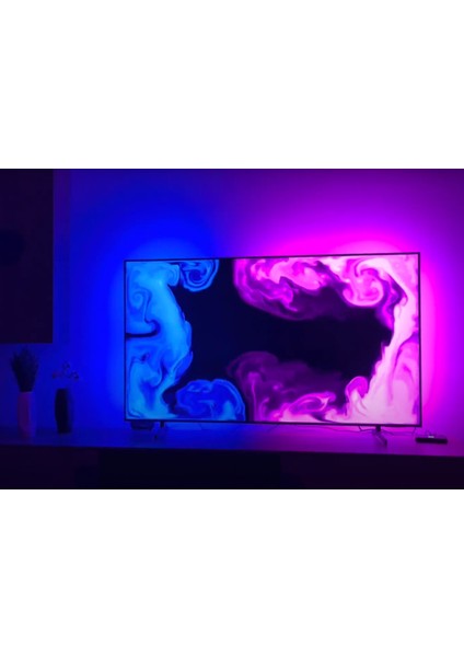 (66-85" TVler) HDMI Bağlantılı Görüntü ve Ortam Sesi Ile Senkronize Tv Arkası LED Işıklandırma Seti, HDMI Sync Box Set