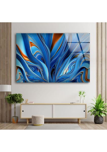 Mavi Soyut Temperli Cam Duvar Tablosu