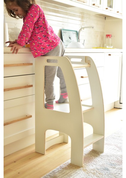 Ahşap Çocuk Öğrenme Kulesi Montessori Mutfak Aktivite Kulesi