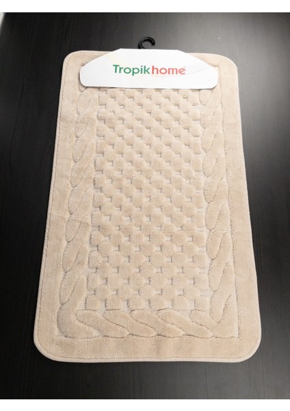 Tropik Home Netha Kaymaz Taban 2'li Pamuklu Banyo Paspası Yıkanabilir 60X100 50X60CM Banyo Halısı Bej