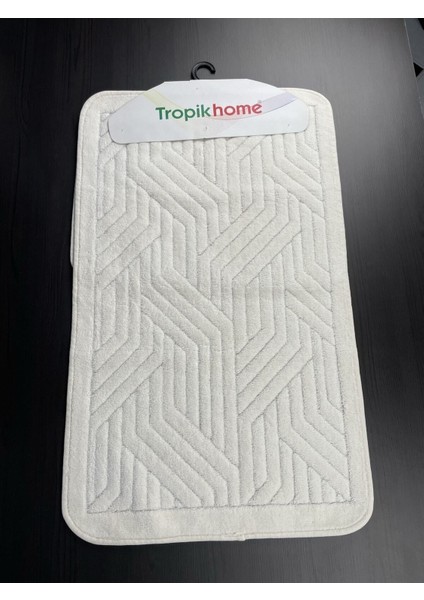 Tropik Home Tina Kaymaz Taban 2'li Pamuklu Banyo Paspası Yıkanabilir 60X100 50X60CM Banyo Halısı Ekru