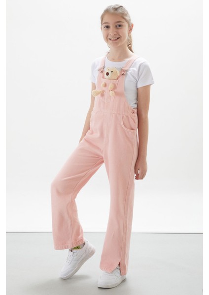 Somon Ayıcık Cepli Yırtmaçlı Kız Çocuk Salopet Tulum 17717 fiyatları