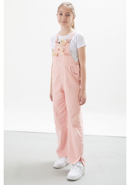 Somon Ayıcık Cepli Yırtmaçlı Kız Çocuk Salopet Tulum 17717 modelleri