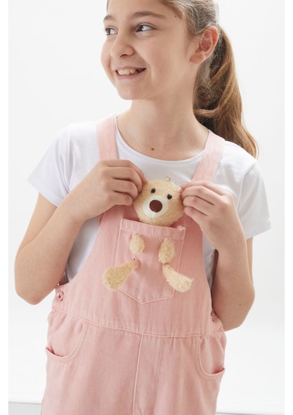 Somon Ayıcık Cepli Yırtmaçlı Kız Çocuk Salopet Tulum 17717 fırsatları