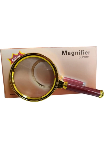 Emrah Gültekin Magnifier 80 mm Büyüteç Gold Çerçeveli El Büyüteçi Lüks Büyüteç Kaliteli El Büyüteç