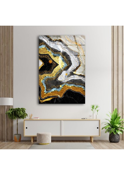 Siyah Altınlı Soyut Cam Duvar Tablosu
