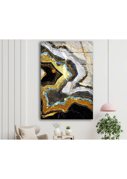 Siyah Altınlı Soyut Cam Duvar Tablosu modelleri