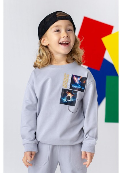 Erkek Çocuk Uzay Baskılı Basic Sweatshirt
