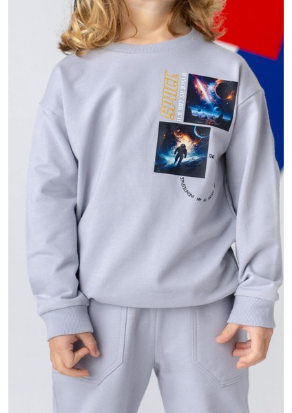 Erkek Çocuk Uzay Baskılı Basic Sweatshirt