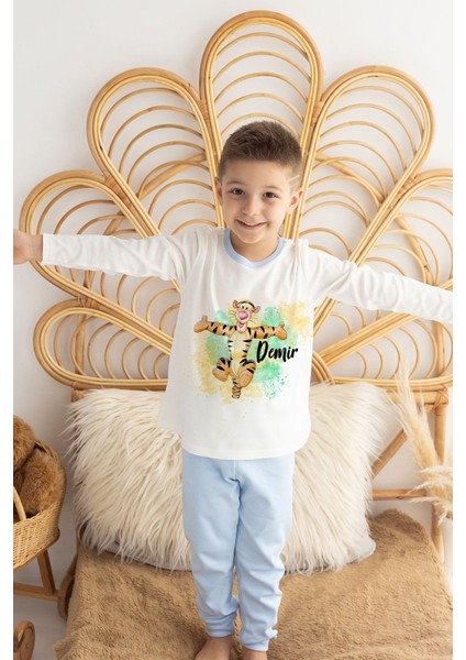 Isme Özel Erkek Çocuk Pijama Takımı %100 Organik Pamuk